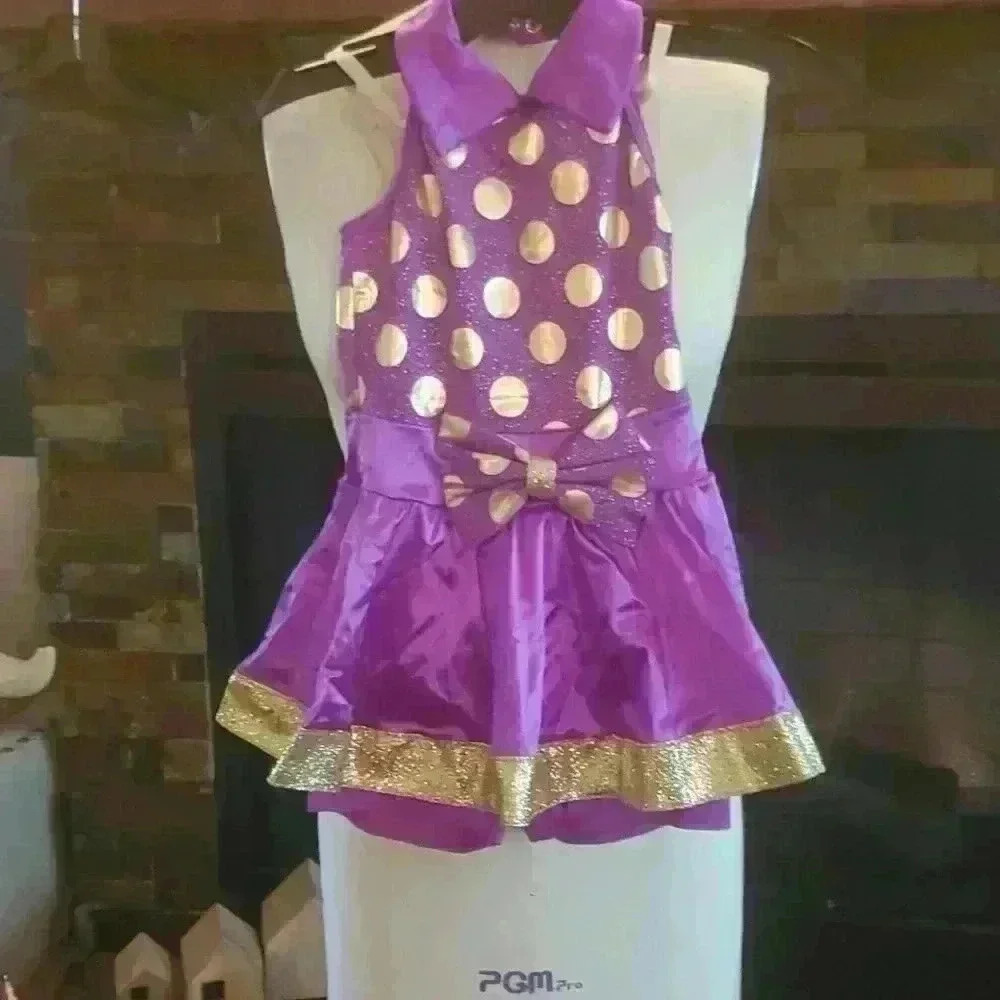 Purple with gold polka-dot dance costume